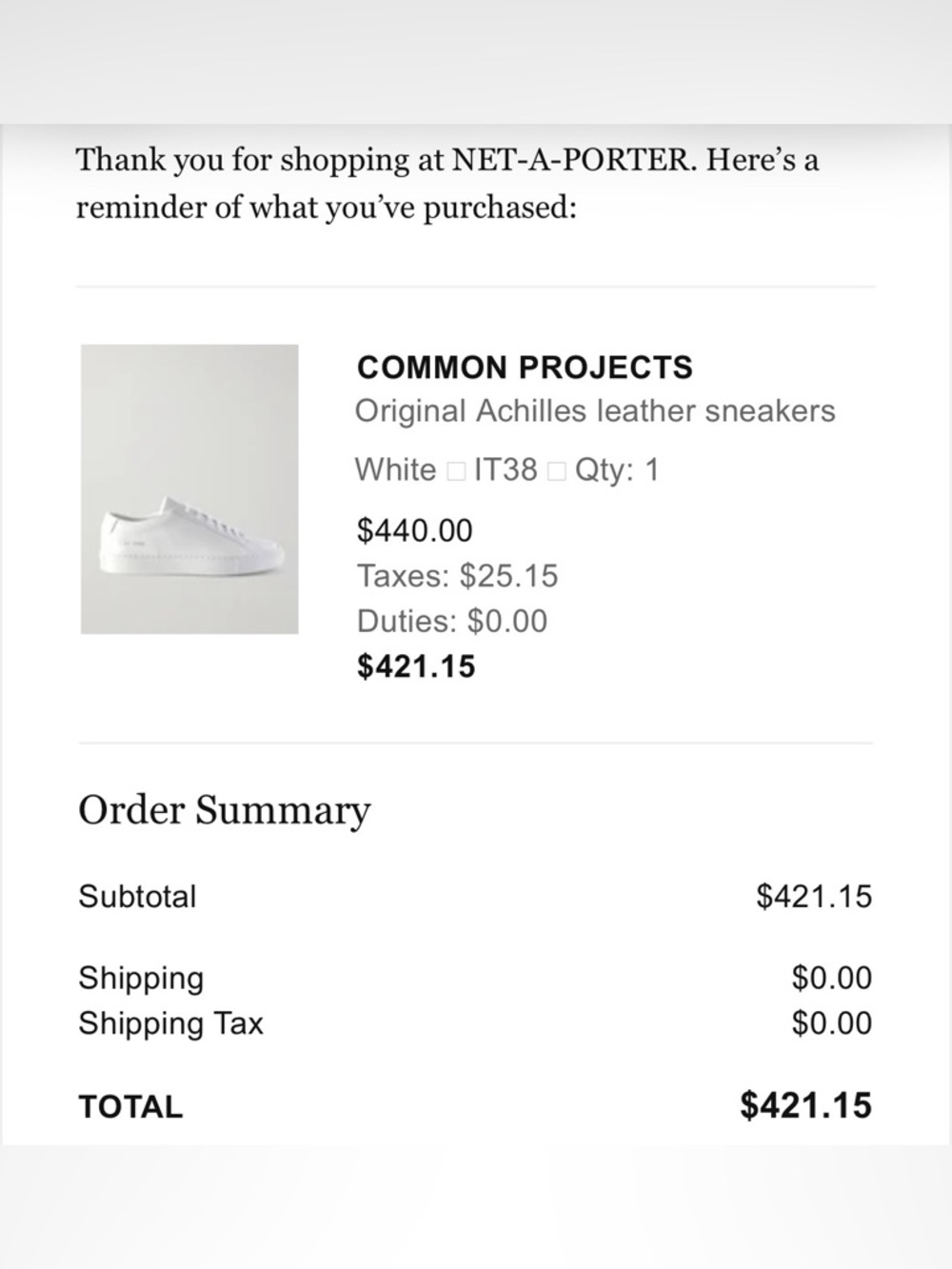 Common Projects Original Achilles White Low-Top Leather Sneakers - Picture 11 of 11